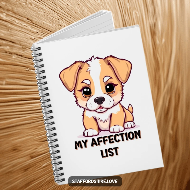Funny kawaii Staffordshire puppy notebook, featuring a cute puppy playfully nudging, perfect for journaling, notes, and dog-themed scribbles.