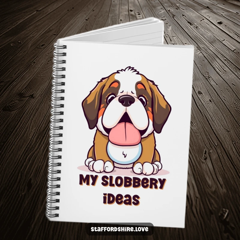 Funny Saint Bernard Notebook: Lined notebook with a kawaii Saint Bernard dog offering a slobbery toy on the cover.