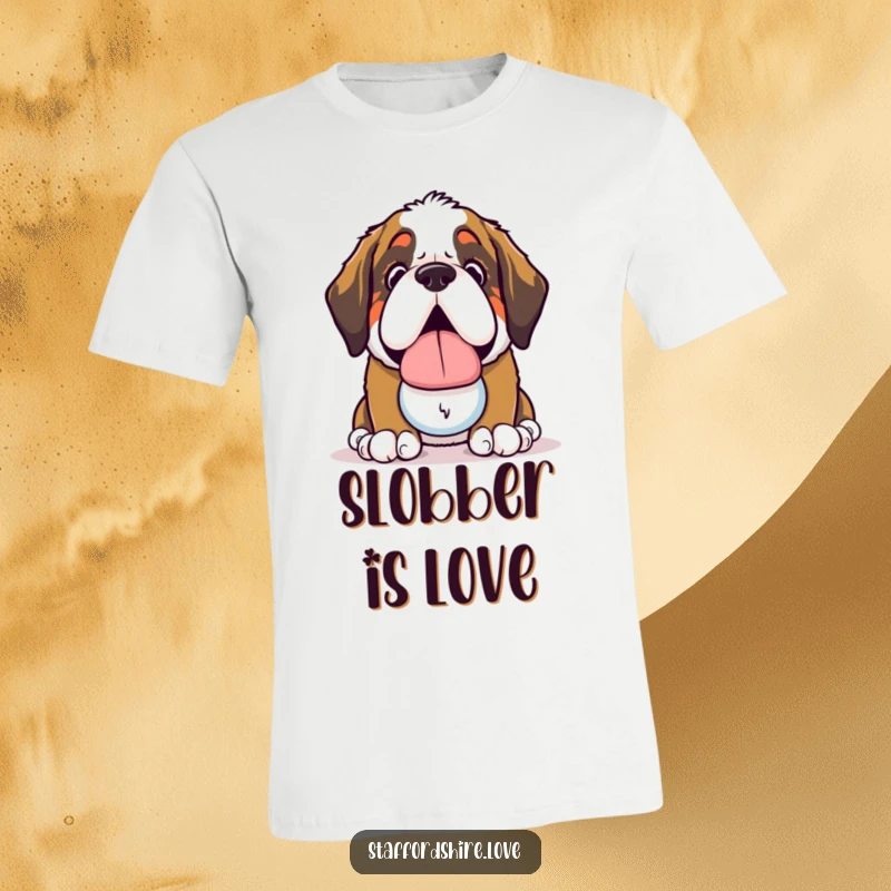 Funny Saint Bernard T-Shirt: Adorable kawaii Saint Bernard dog proudly presenting a slobbery toy with love.