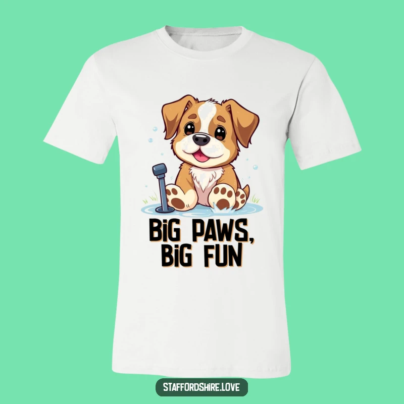 Funny Staffy Paws Sprinkler T-Shirt: Hilarious Water Play Dog Tee