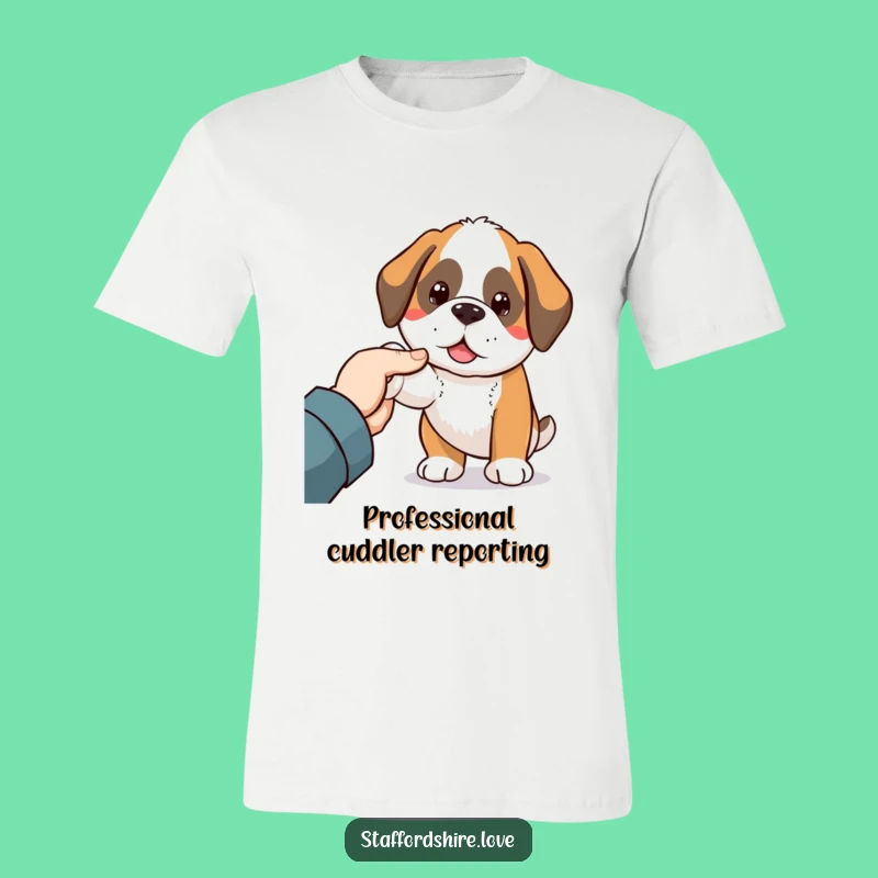 Funny Kawaii Saint Bernard T-Shirt: Adorable Dog Nudging Hand - Hilarious Gift for Pet Owners!