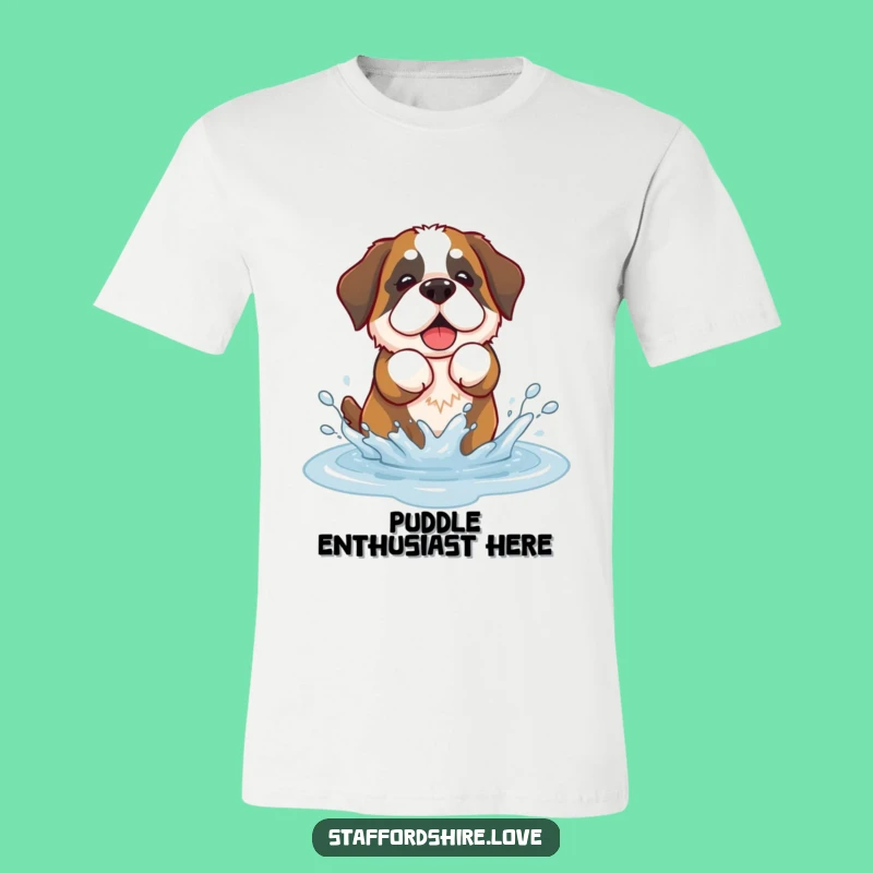 Funny Saint Bernard Splash Tee: Kawaii Dog Puddle Play