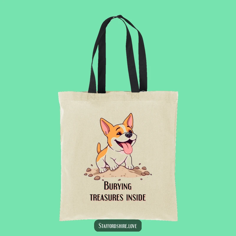 Funny Digging Staffy Tote Bag, Energetic Dog Accessory, Humorous Gift