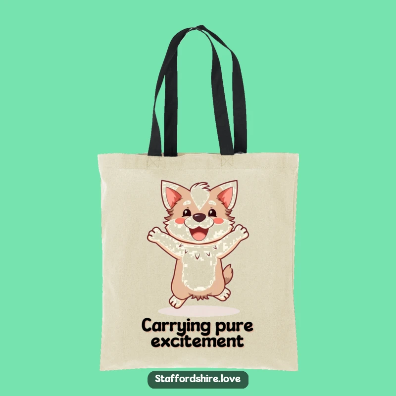 Funny Kawaii Staffordshire Tote Bag: Carry Your Pup's Happy Jump