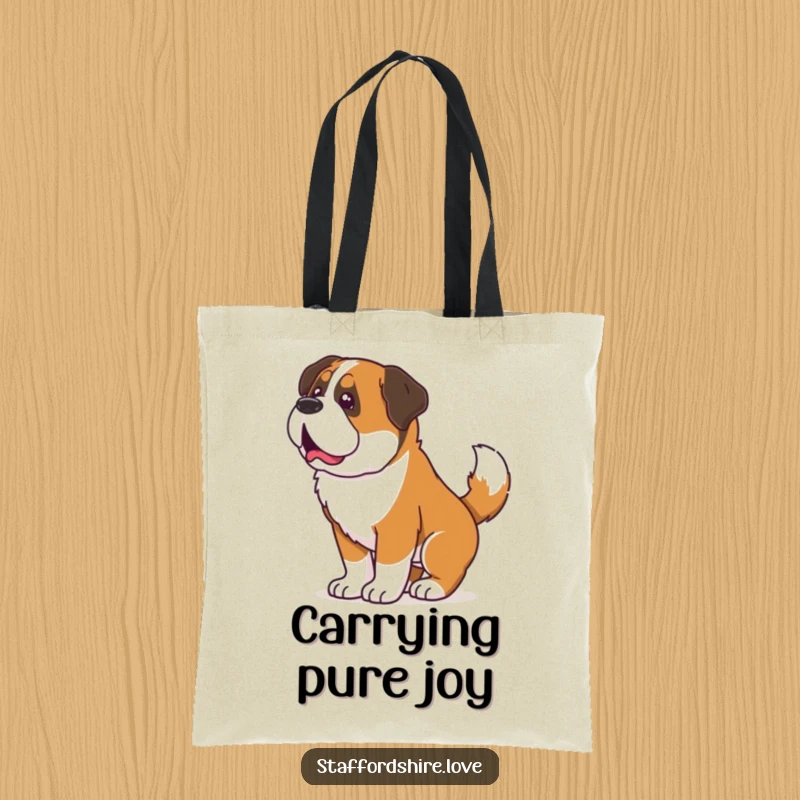 Funny tote bag with a Saint Bernard wiggling its entire body from a happy tail wag, ideal for dog lovers.