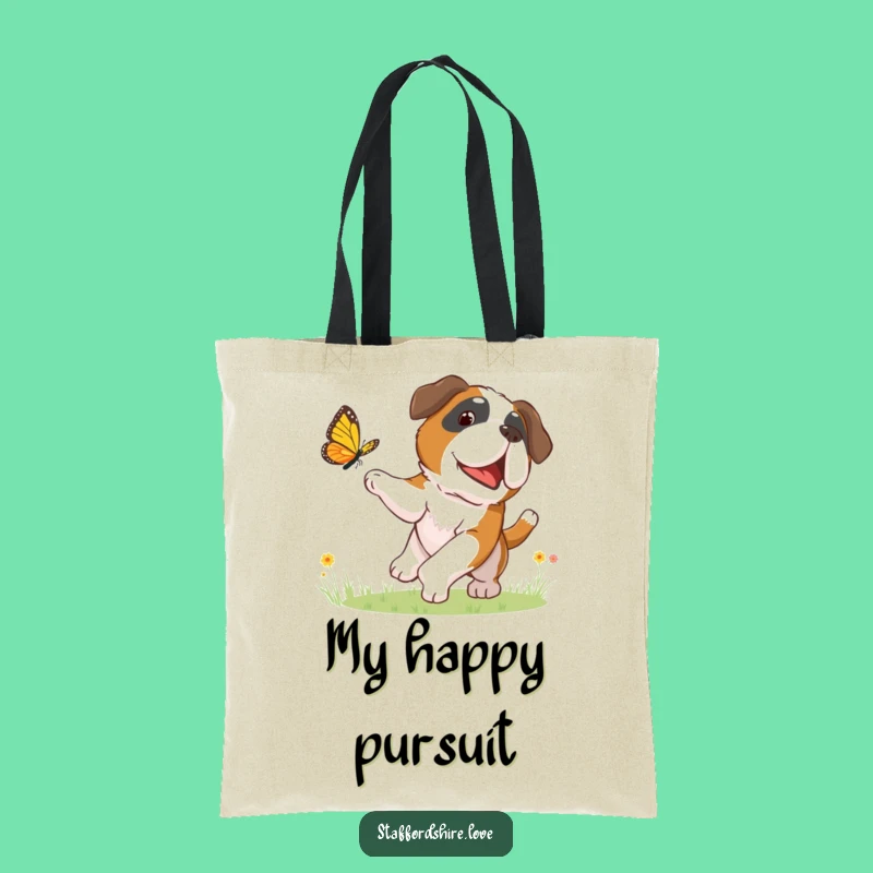 Funny Butterfly Chasing Tote Bag - Playful Saint Bernard Carryall Gift
