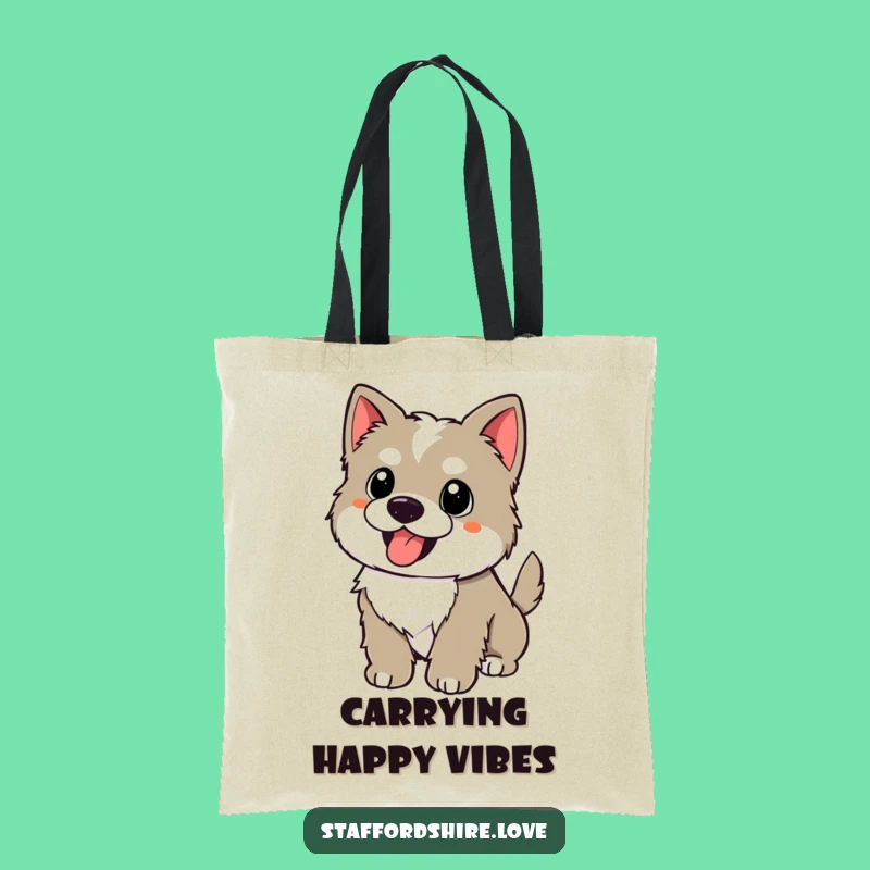 Funny Happy Staffy Tote Bag: Kawaii Wagging Tail Puppy Carry-all for Joy