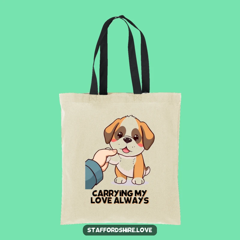 Funny Kawaii Saint Bernard Tote Bag: Cute Dog Nudging Hand - Practical & Humorous Gift!