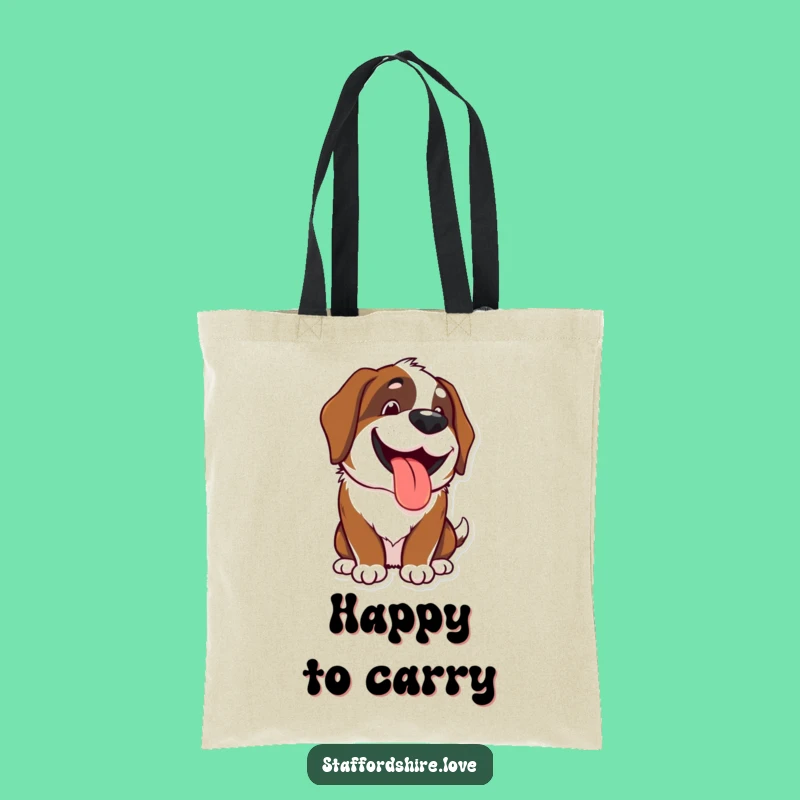 Funny Kawaii Saint Bernard Tote Bag - Happy Panting Pup, Great Gift for Shoppers
