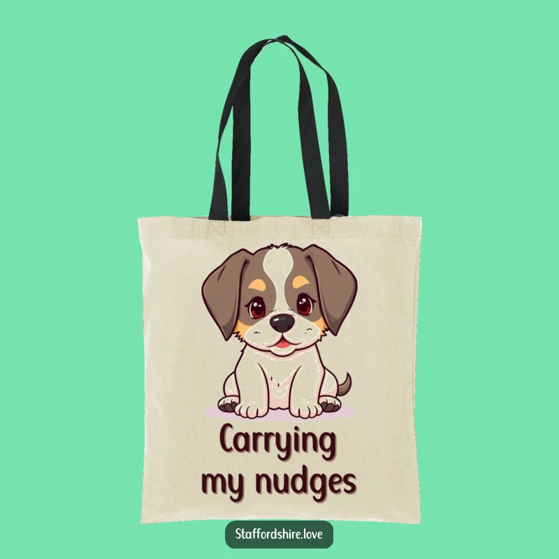 Funny Nudging Puppy Tote Bag: Kawaii Staffy Carry-all for Playful Pups