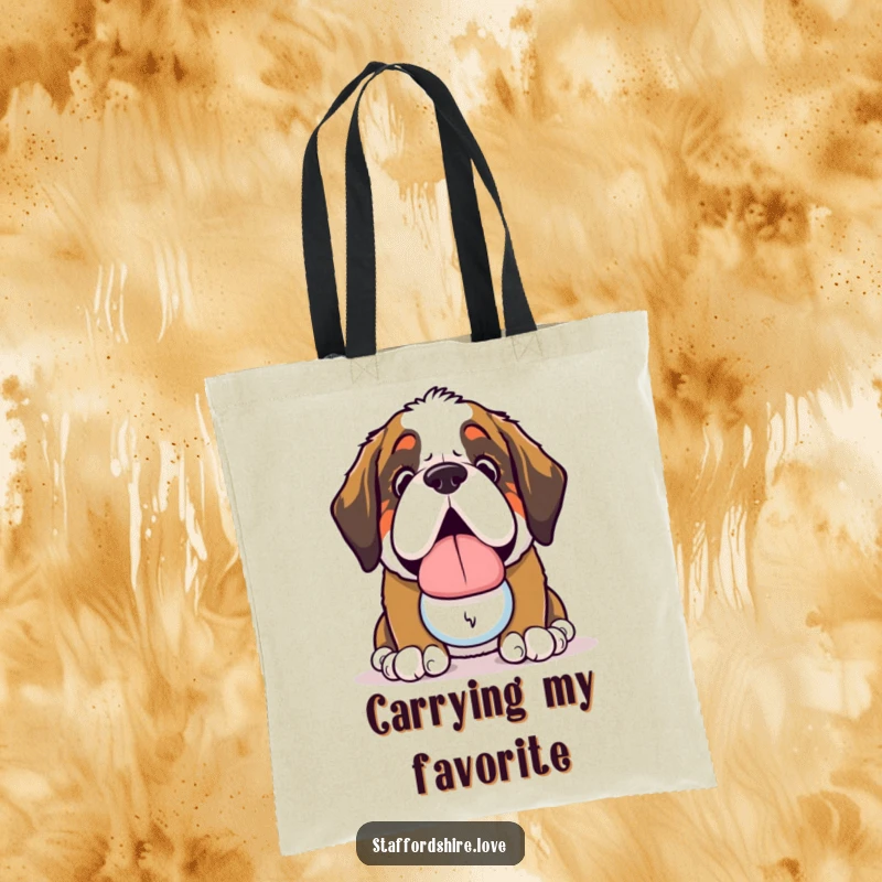 Funny Saint Bernard Tote Bag: Cute tote bag featuring a kawaii Saint Bernard dog offering a slobbery toy.