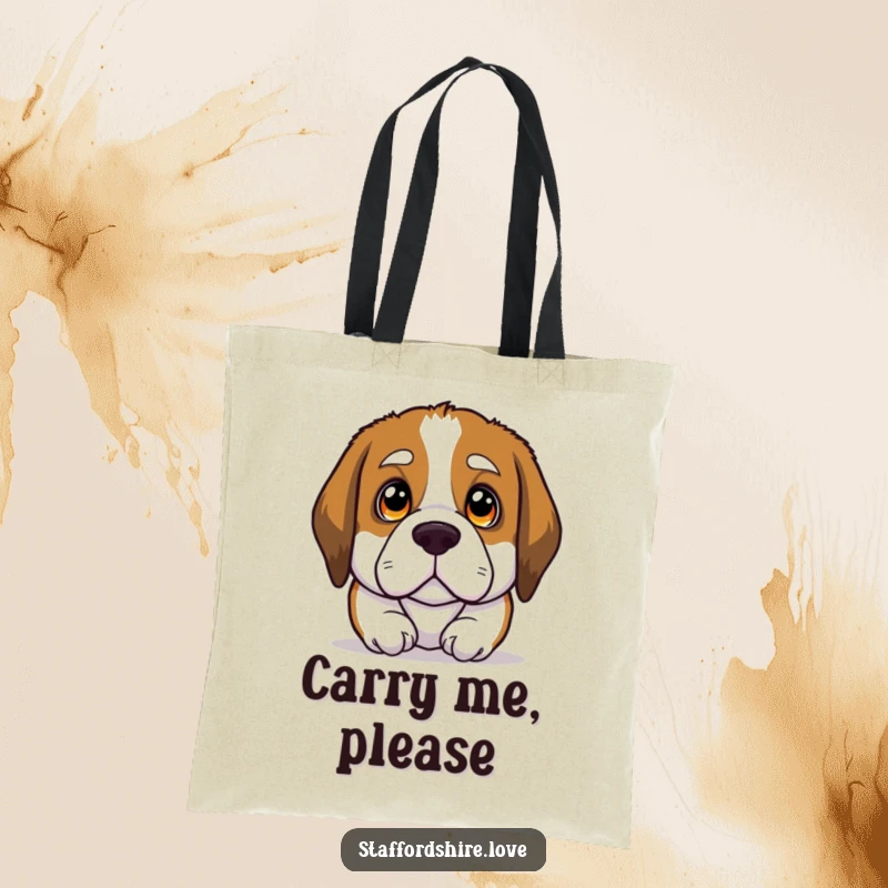 Funny tote bag with a Saint Bernard dog's big, soulful eyes looking up, perfect for carrying daily items with affection.