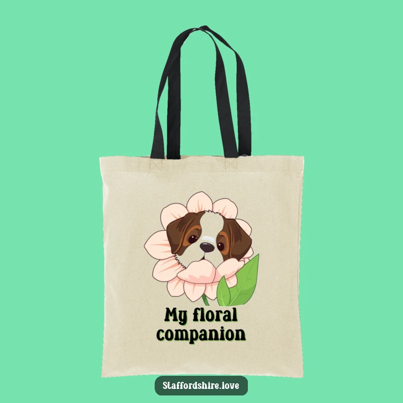 Funny Saint Bernard Tote Bag - Giant Flower Peekaboo Dog Accessory